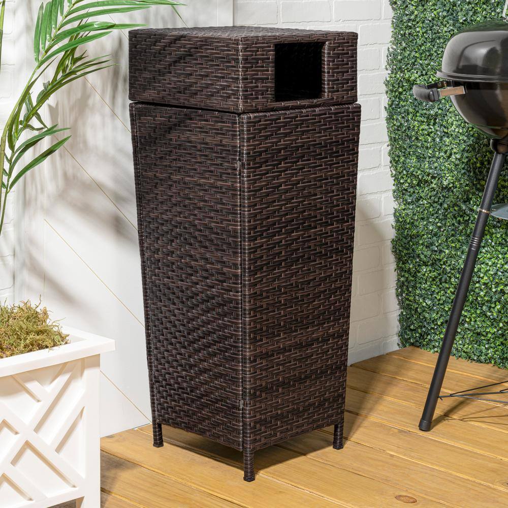 Keaton Brown 24.13-Gallon Wicker and Metal Outdoor Trash Can