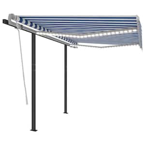 118.1 in. Manual Retractable Awning with Posts and LED (96 in. Projection) in Blue and White
