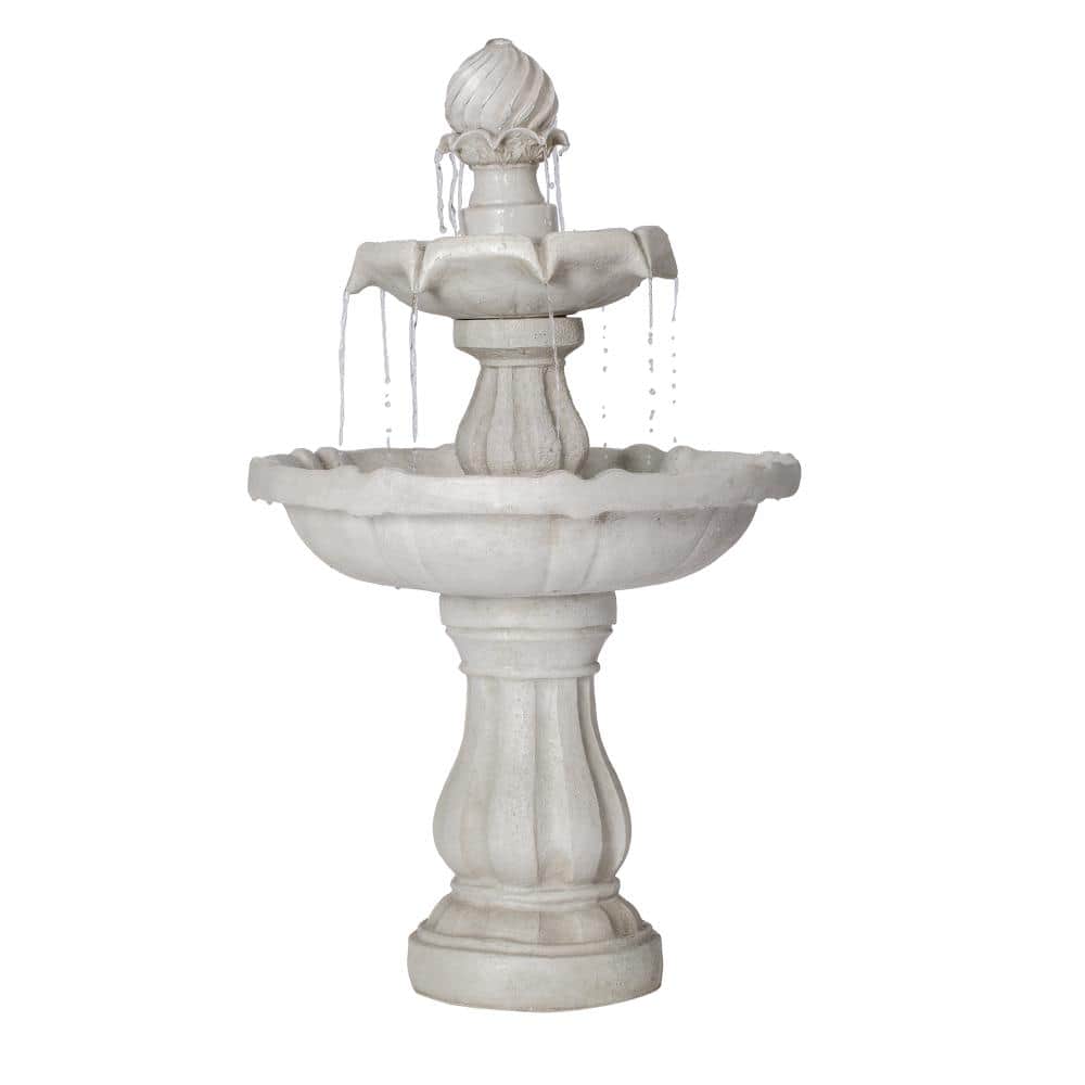 "37.4""H 2-Tier White Polyresin Outdoor Water Floor Fountain, Classic Pedestal Cascading Water Feature" price history on PriceWatchPro