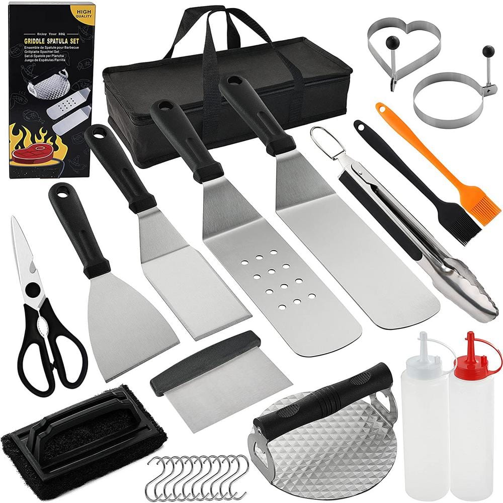 26-Piece Stainless Steel Heavy-Duty BBQ Tools Grilling Accessories Kit in  Black