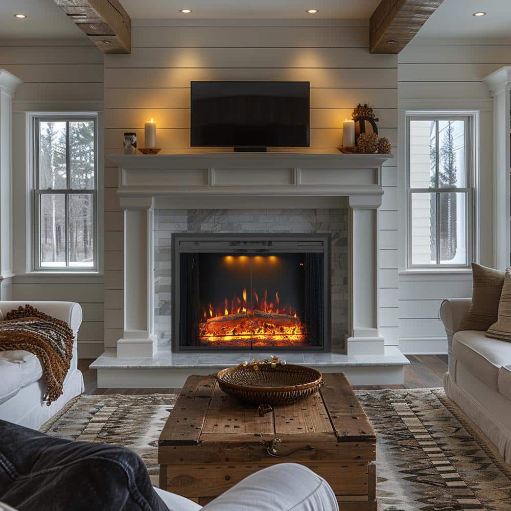 29 in. Electric Fireplace Inserts, 3-Flames and Top Light Colors, Fire Crac
