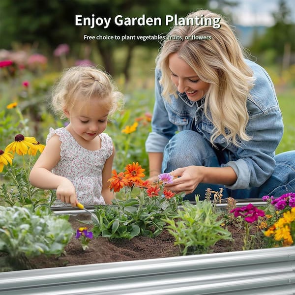 8 x 4 x 1ft. Galvanized Steel Raised Garden Bed Planter Box-Outdoor Rectangle Silver Metal Planter for Vegetables/Flower