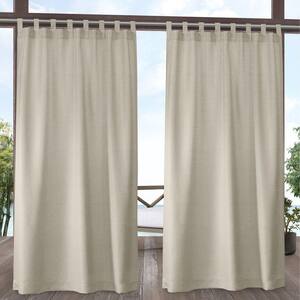 Biscayne Sand Solid Light Filtering Hook-and-Loop Tab Indoor/Outdoor Curtain, 54 in. W x 108 in. L (Set of 2)