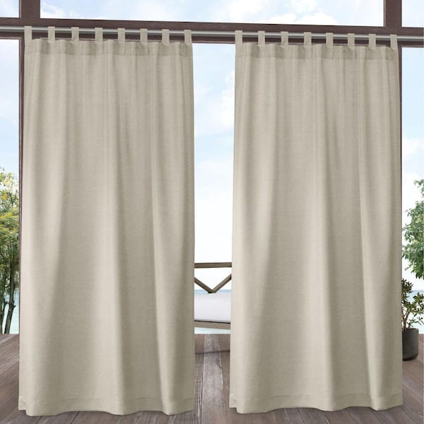 EXCLUSIVE HOME Biscayne Sand Solid Light Filtering Hook-and-Loop Tab Indoor/Outdoor Curtain, 54 in. W x 84 in. L (Set of 2)
