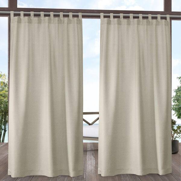 EXCLUSIVE HOME Biscayne Sand Solid Light Filtering Hook-and-Loop Tab Indoor/Outdoor Curtain, 54 in. W x 108 in. L (Set of 2)