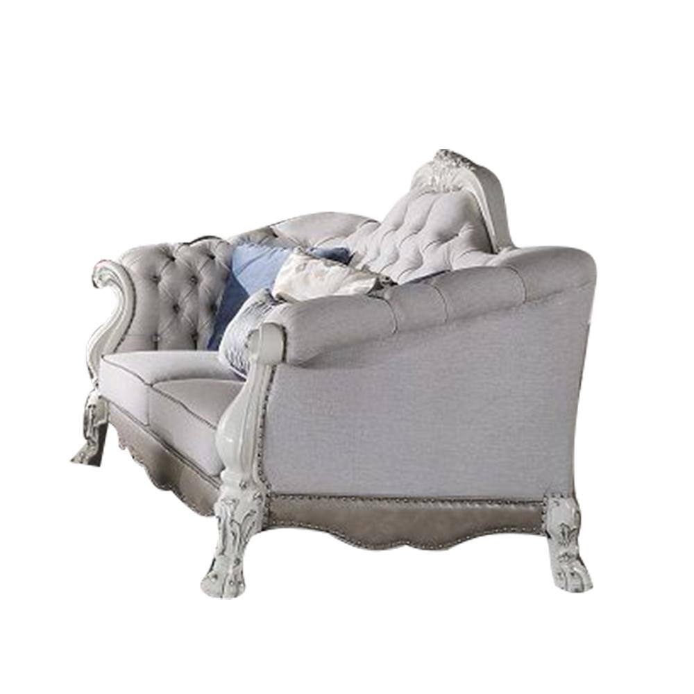 Bone White Tufted Leather Loveseat with Nailhead Trim