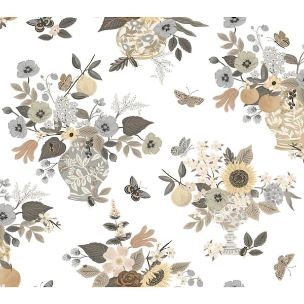 RIFLE PAPER CO. Flower Studies Linen Grey Matte Non-Pasted Wallpaper