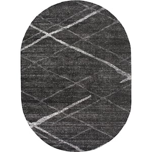 Thigpen Contemporary Stripes Dark Gray Doormat 3 ft. x 5 ft. Oval Rug