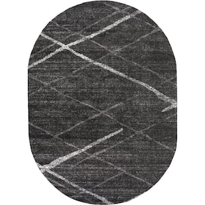 Thigpen Contemporary Stripes Dark Gray 5 ft. x 8 ft. Oval Rug