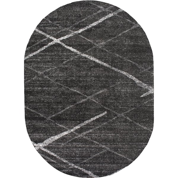 Thigpen Contemporary Stripes Dark Gray 5 ft. x 8 ft. Oval Rug