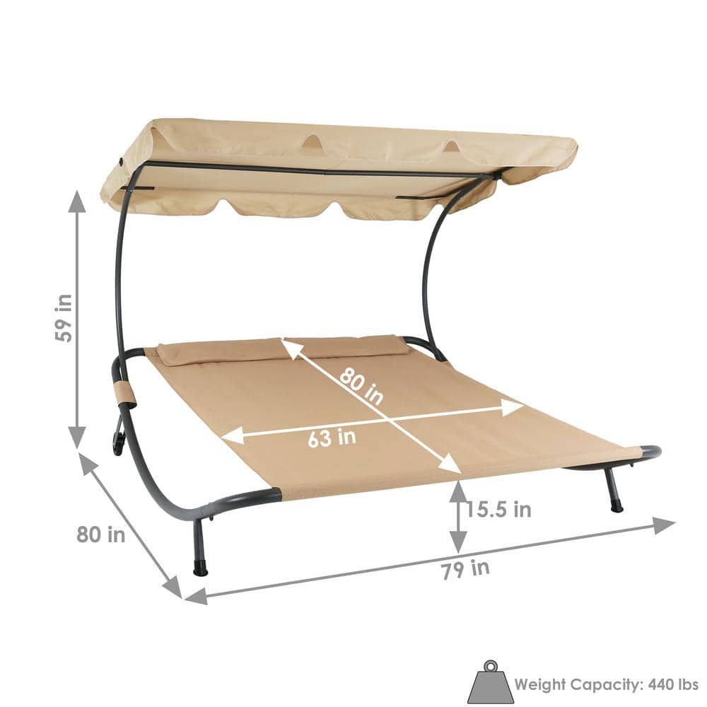Cabana-Inspired Double Chaise Outdoor Bed with Canopy, Cream
