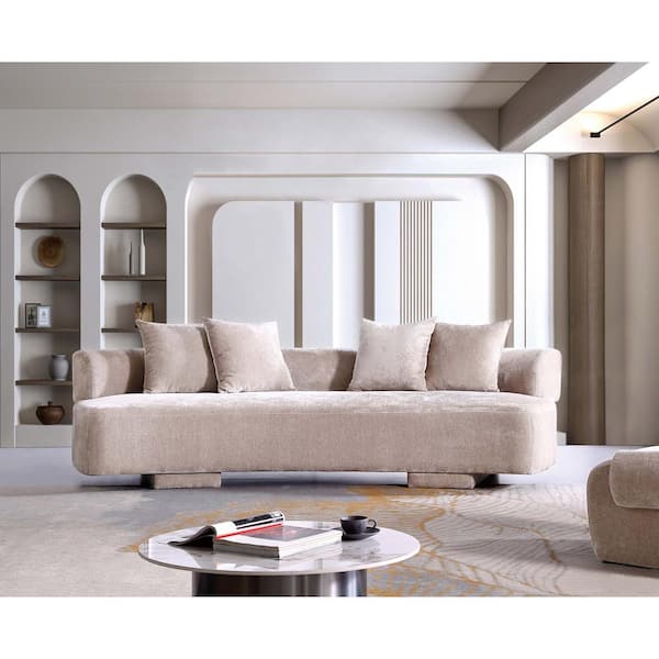 Manhattan Comfort Verandah 112.2 in. Armless Chenille Upholstered Rectangle XL Sofa in. Beige