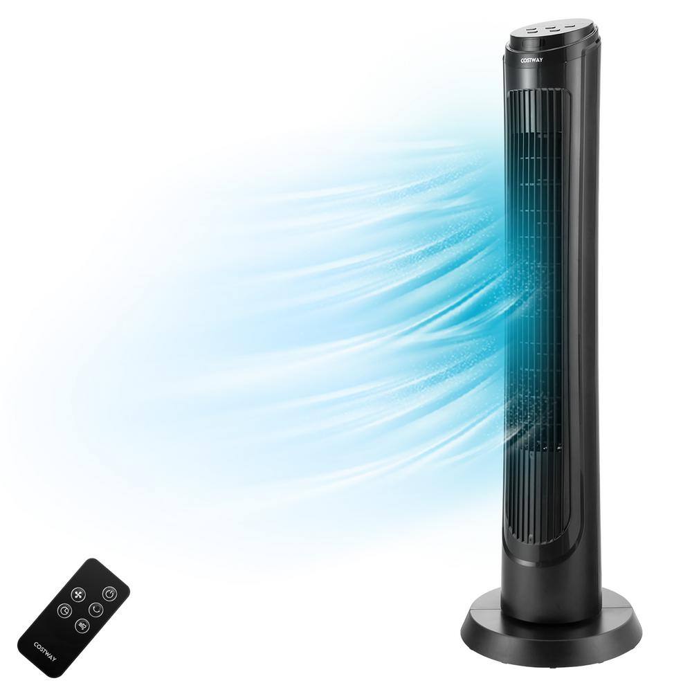 Costway 11.5 in. Tower Fan with Remote 75-Degree Oscillating Fan with 3 ...
