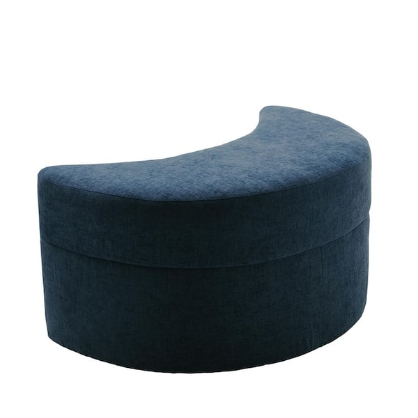 Modern Navy Blue Chenille Half Crescent Moon Storage Ottoman (Set of 1)