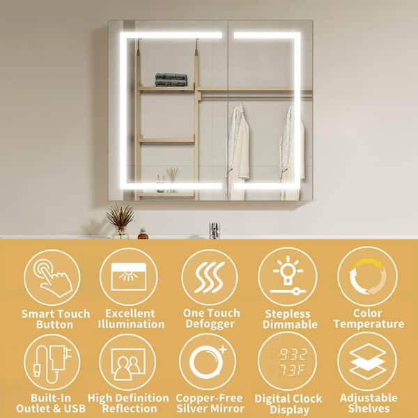 42 in. W x 36 in. H Rectangular Aluminum and Glasses Medicine Cabinet with Mirror