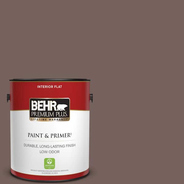 BEHR PREMIUM PLUS 1 gal. #730B-6 Sweet Truffle Flat Low Odor Interior Paint & Primer