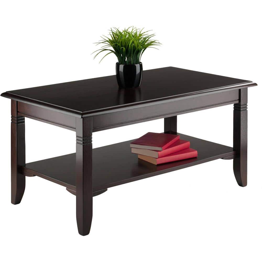Transitional Cappuccino Brown Rectangular Wood Coffee Table