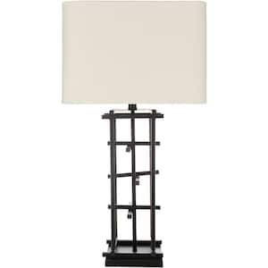 Pierrepont 30 in. Black Indoor Table Lamp with Off-White Square Shaped Shade