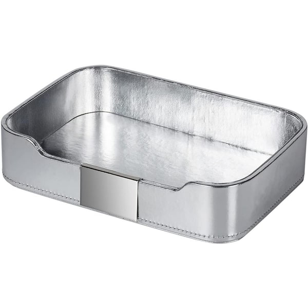 Cubilan 5.7 in. D x 8.4 in. W Silver Luxury Leather Tray Desktop Storage Decorative Tray