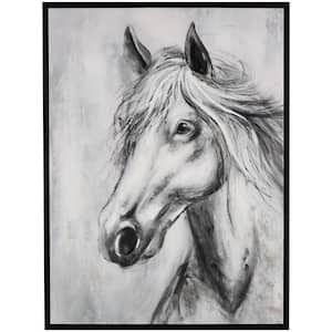 1- Panel Horse Hand Drawn Inspired Shaded Framed Wall Art Print with White Background 47 in. x 36 in.
