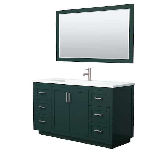 Wyndham Collection Miranda 60 in. W x 22 in. D x 34.25 in. H Single Sink Bath Vanity in Green with Matte White Solid Surface Top and Mirror