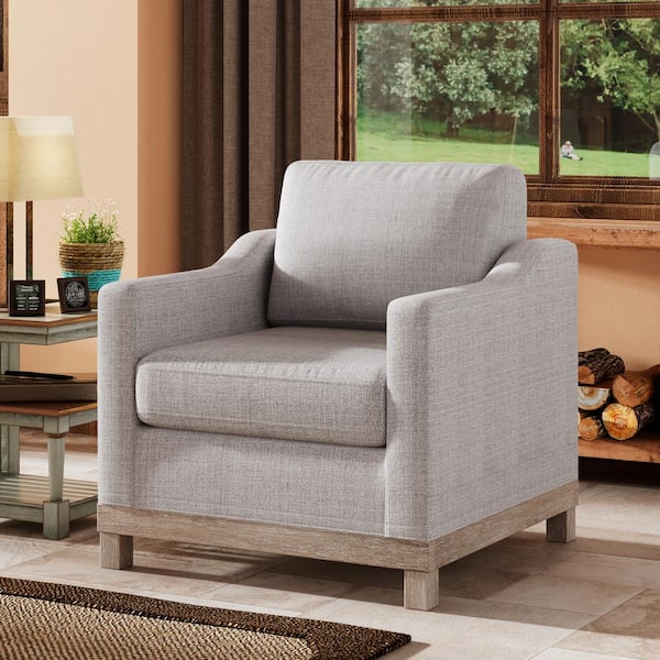 Polibi Gray Rubber Wood Accent Arm Chair, Side Chair