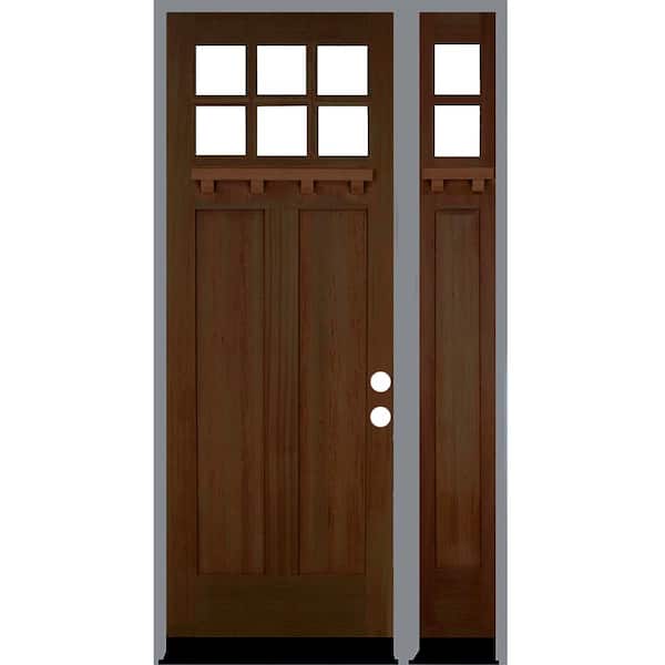Krosswood Doors 50 in. x 96 in. 6-Lite Craftsman Left Hand Provincial Stain Douglas Fir Prehung Front Door Right Sidelite