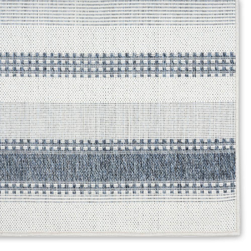 Dark Blue and Cream Striped Synthetic 8' x 10' Indoor/Outdoor Rug