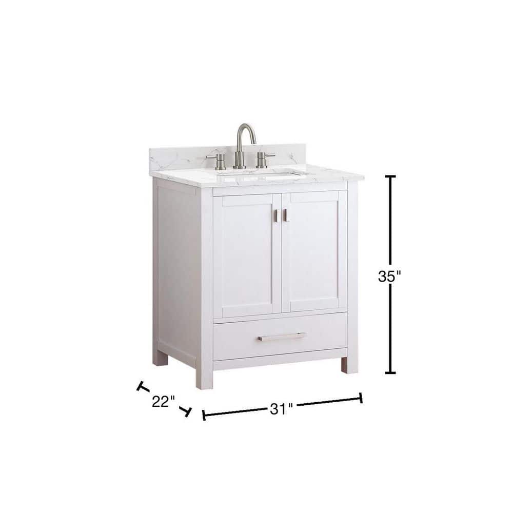 White 31'' Freestanding Vanity with Cala White Marble Top