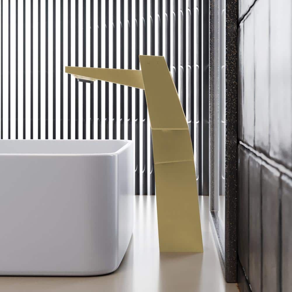 Carré Brushed Gold Single-Handle High Arc Bathroom Faucet