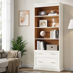 Eulas 72 in.Tall White Engineered Wood 5-Shelf Standard Bookcase with File Cabinet Drawer,Open Display Storage Bookshelf