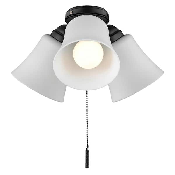 Hampton Bay Williamson 11 in. 3-Light Matte Black Universal Indoor LED Ceiling Fan Shades Light Kit