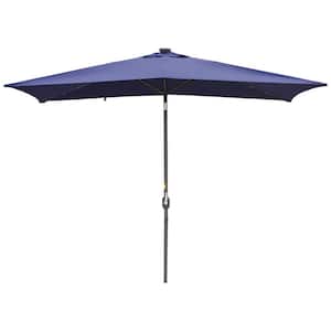 10 ft. x 6.5 ft. Rectangular Market Solar LED Light Patio Umbrella in Navy Blue