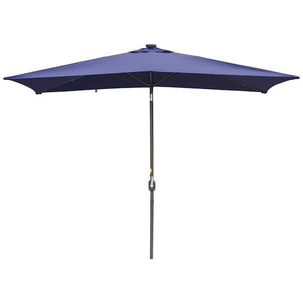 Kadehome 10 ft. x 6.5 ft. Rectangular Market Solar LED Light Patio Umbrella in Navy Blue