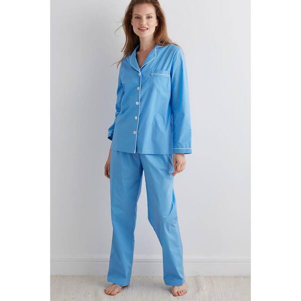 The Company Store Solid Poplin Cotton Women's Extra Large Lake Blue Pajama Set