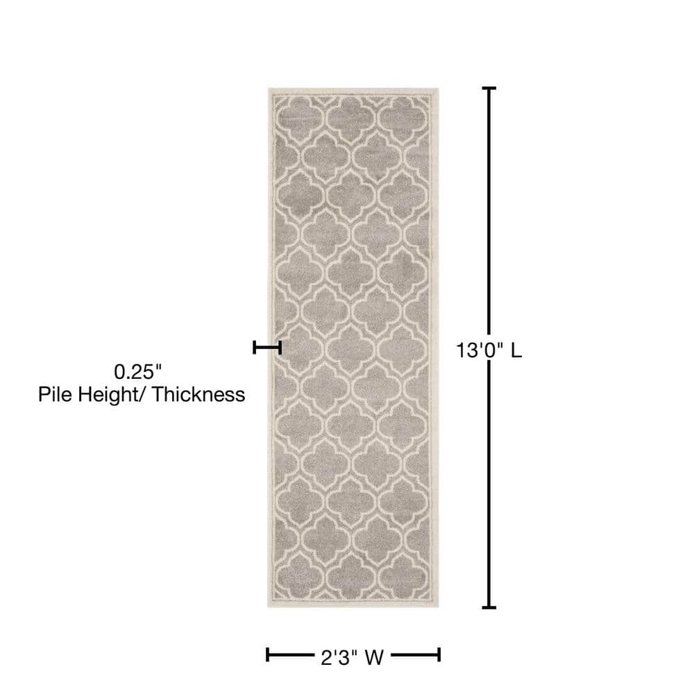 Elysian Grey and Light Grey Hand-knotted Geometric Runner Rug - 2'3" x 13'