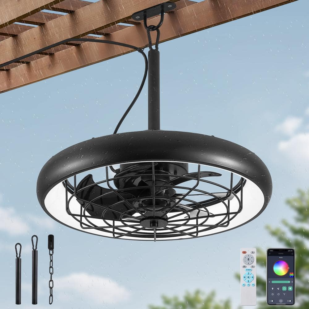 "54"" Black Plug-In Hanging Ceiling Fan with RGB+CCT Dimmable Light, 6 Speeds, Remote/App Control for Living Room, Bedroom" price history on PriceWatchPro