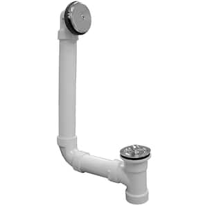 Lift and Turn White Plastic Tubular 1-Hole Bath Tub Drain Direct T-Waste Full Kit, Chrome Plated Brass