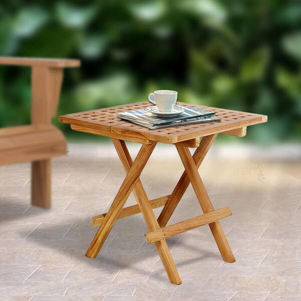 チェア Teak 20in. Square Wood Folding Outdoor Side Table, Portable Coffee