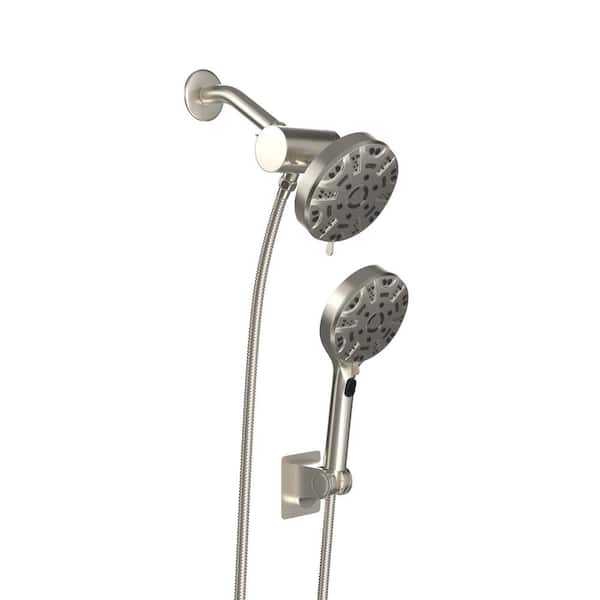 1-Handle 8 Spray Pattern Wall Mount Shower Faucet 1.8 GPM with 4.7 in. Rotatable Shower Head and Brass in Brushed Nickel