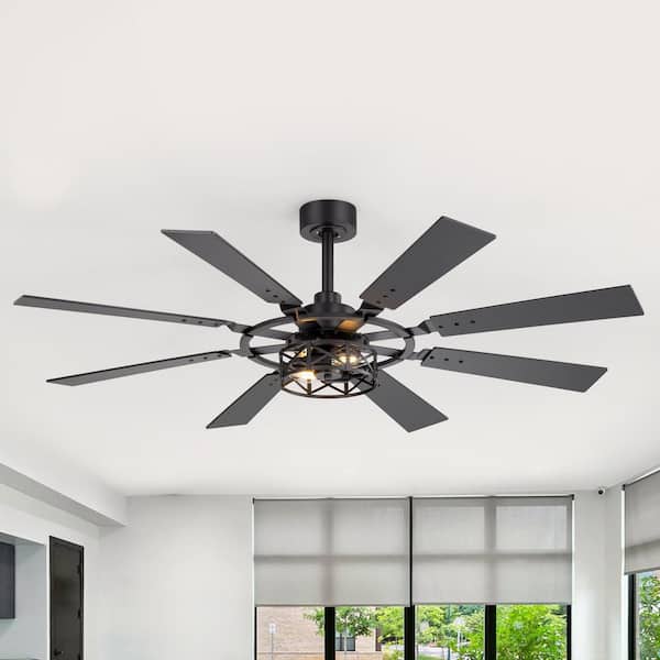 Adellena 52 in. Black Standard Ceiling Fan with Light Kit, Downrod, Black/Brown Blade and Remote Included