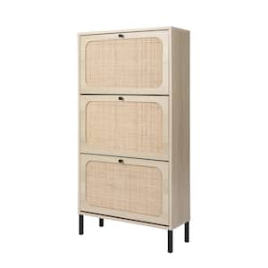 48.9 in. H x 23.63 in. W 3-Tier Beige Natural Rattan Shoe Storage Cabinet