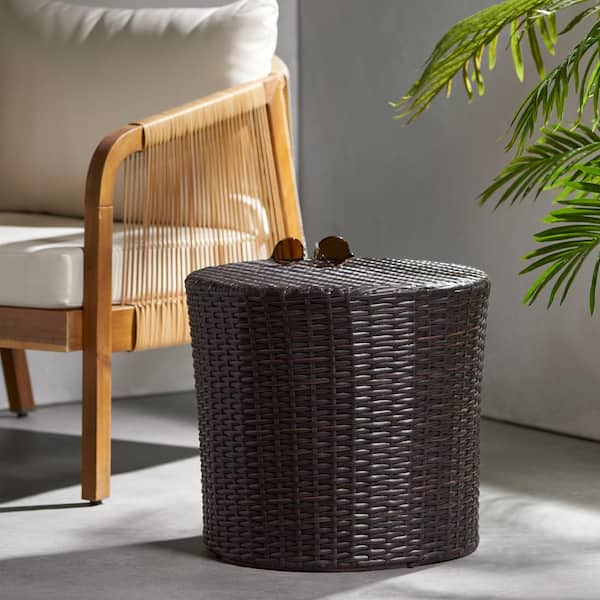 AUTMOON Outdoor Wicker Barrel Side Table, Multibrown