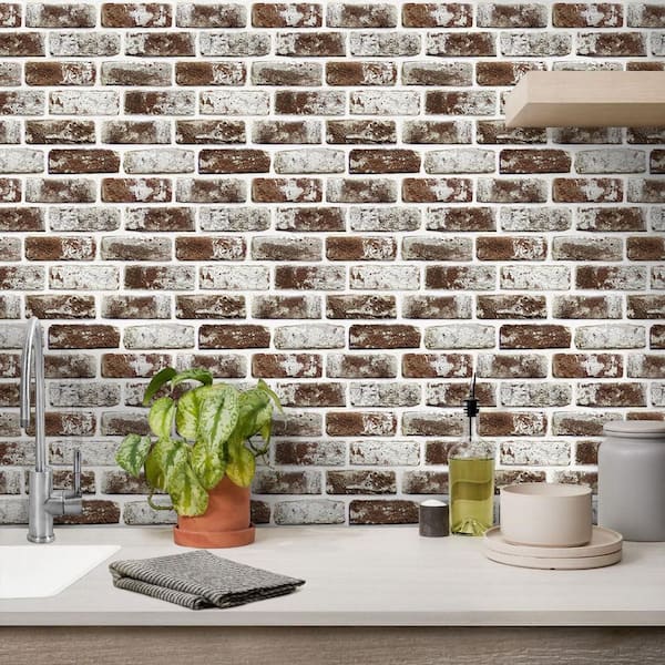 Brown 3D Brick Peel and Stick Wall Panels, Small Size PVC Tiles for Kitchen Backsplash, Living Room, 10 Pcs 12 x 12 in.