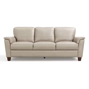 Pacific Palisades 85 in. W Flared Arm Leather Upholstery Straight Sofa in Beige