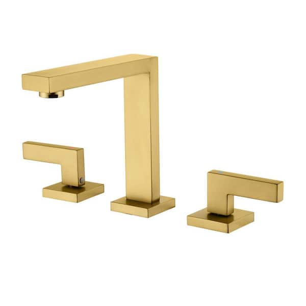 8 in. Widespread Double Handle Bathroom Faucet with Drain Kit Included in Gold