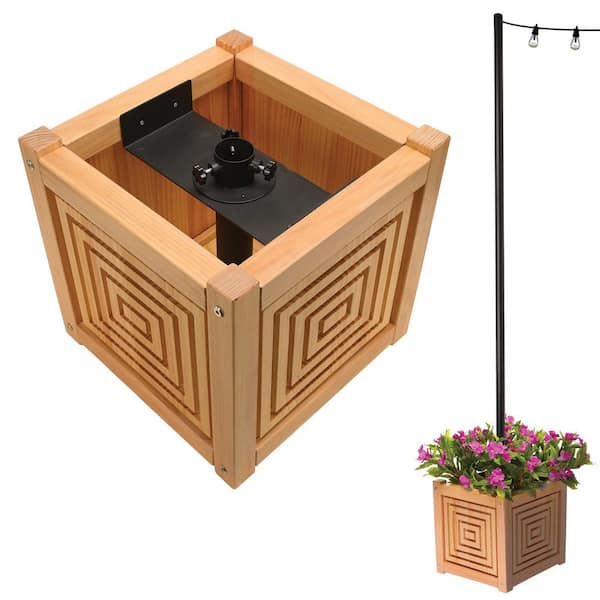 EXCELLO GLOBAL PRODUCTS Jardin 14 in. x 14 in. Natural Wooden Square Panel  Pole Planter with String Light Pole Sleeve JARD-SQRE-NTR - The Home Depot
