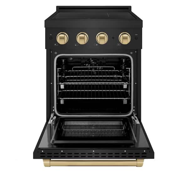 Autograph 24 in. 3.2 cu. ft. Paramount Induction Range with 3 Element Cooktop in Black Stainless with Champagne Accents
