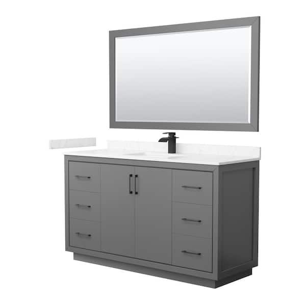 Wyndham Collection Icon 60 in. W x 22 in. D x 35 in. H Single Bath Vanity in Dark Gray with Carrara Cultured Marble Top and 58 in. Mirror