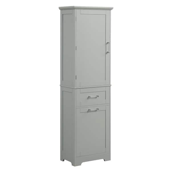 20 in. W x 13.5 in. D x 68.4 in. H Gray MDF Freestanding Linen Cabinet with Adjustable Shelf